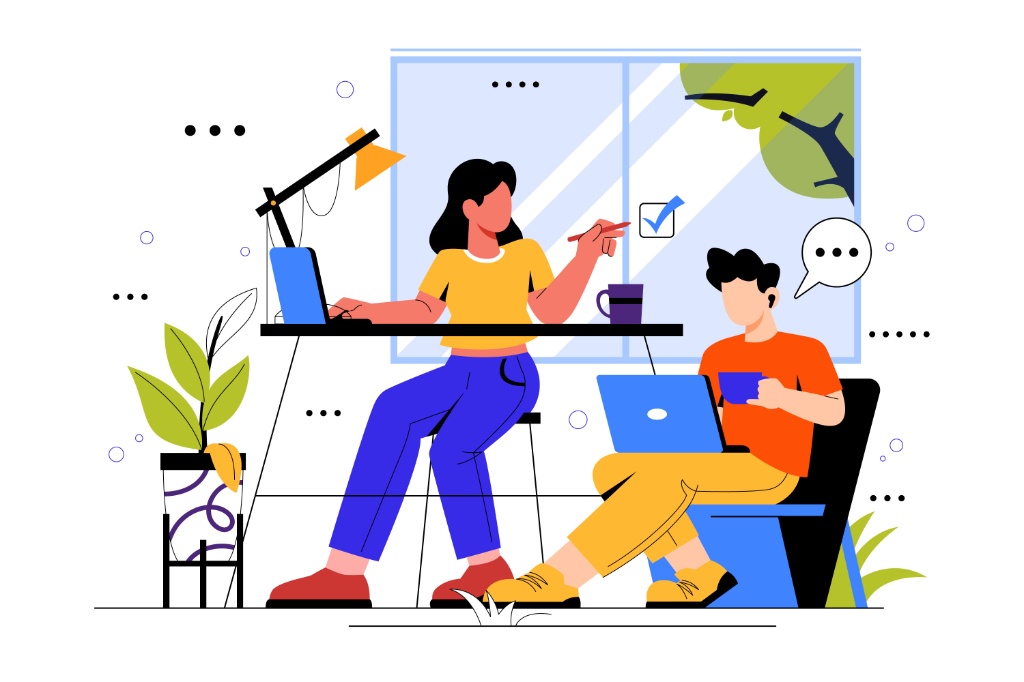 Ilustrasi orang bekerja di meja